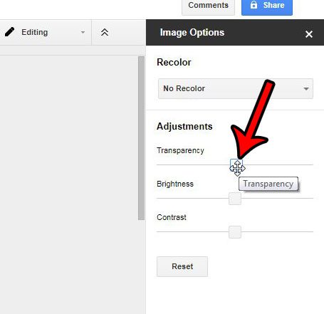как изменить прозрачность изображения в гугл документах