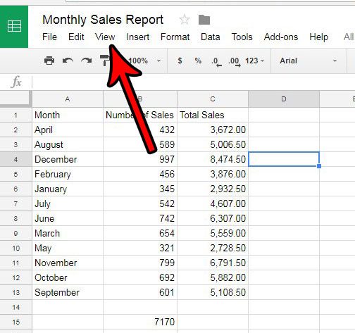 click the view tab in google sheets
