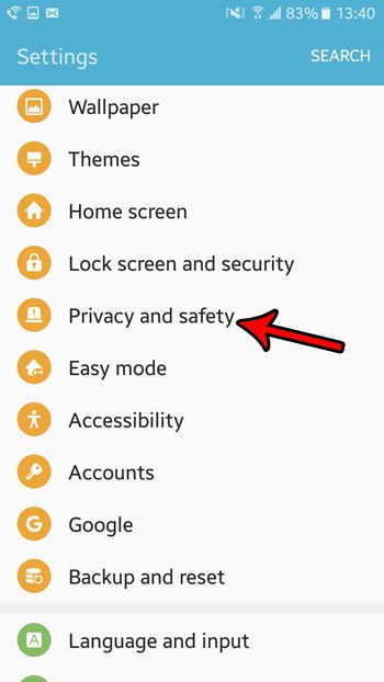 open the privacy and safety menu