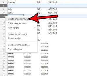 how to delete multiple rows in google sheets