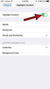 how to highlight spoken content on iphone 7