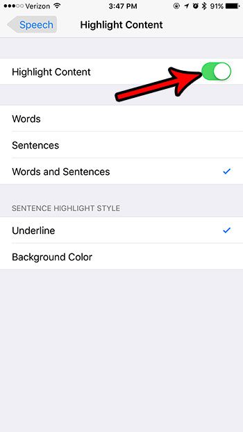 how to highlight spoken content on iphone 7