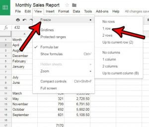 how to repeat the top row on every page in google sheets