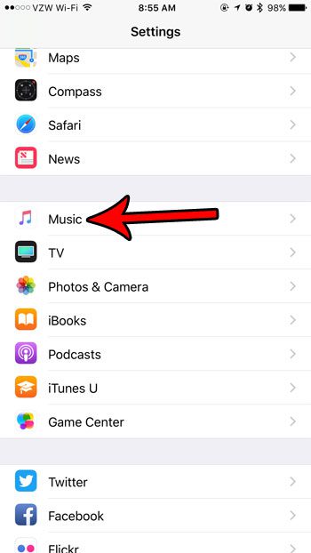 open music settings on iphone