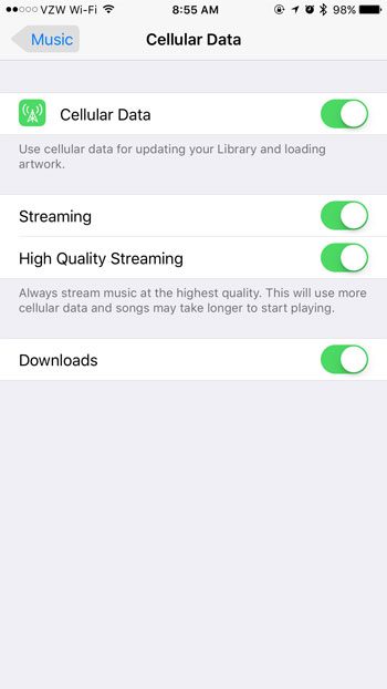 how to customize cellular data usage music iphone