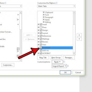 how to add developer tab in word 2016