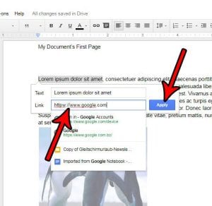 how to add hyperlink in google docs