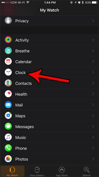 open the clock settings for apple watch