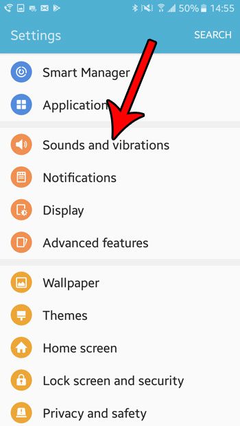 android sounds and vibrations menu