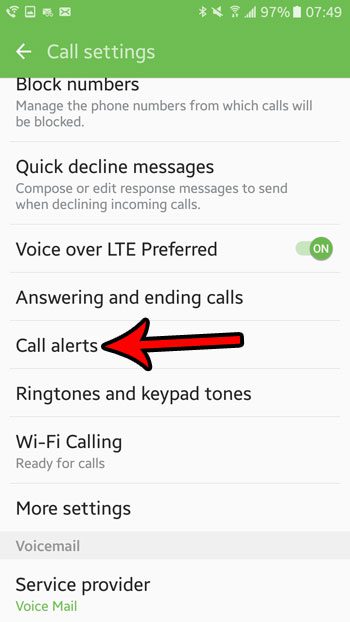 select the call alerts option