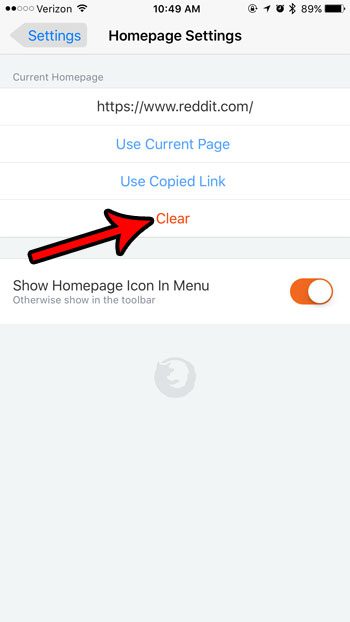 how to clear your homepage in firefox on an iphone