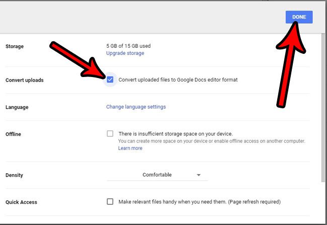 how to convert uploaded files for google docs