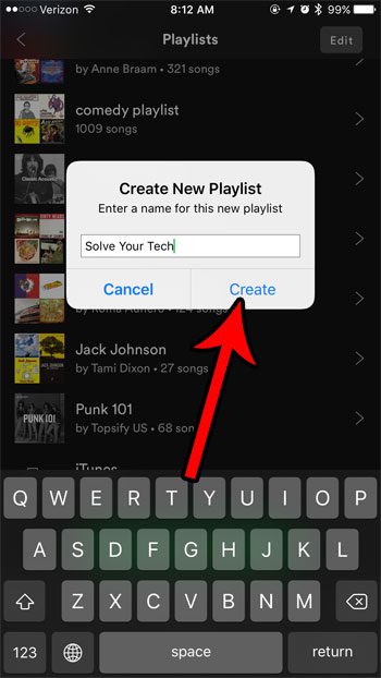 how to create a playlist in spotify on iphone
