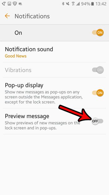 how to disable text message previews in android marshmallow