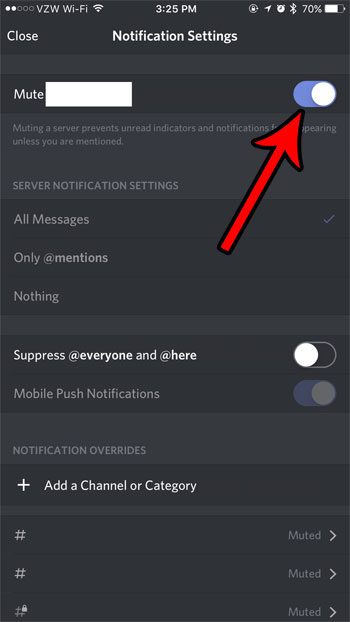 how to mute discord server notifications on iphone