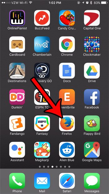 open the firefox browser on your iphone