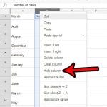 how to hide a column in google sheets