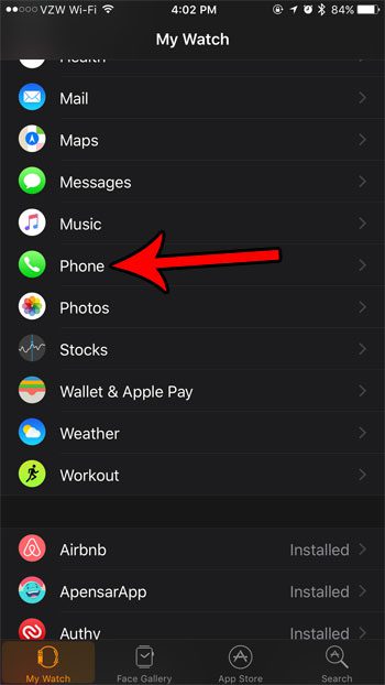 how to change the phone settings on the apple watch