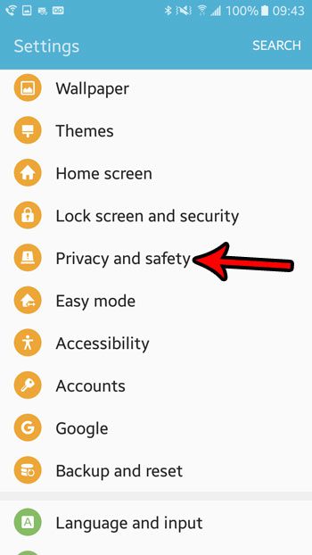 open the privacy and safety menu