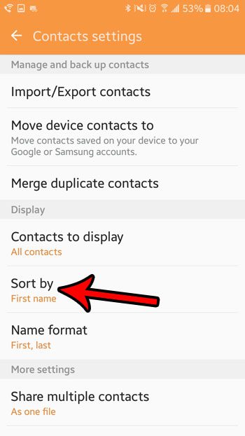 change contact sorting on android