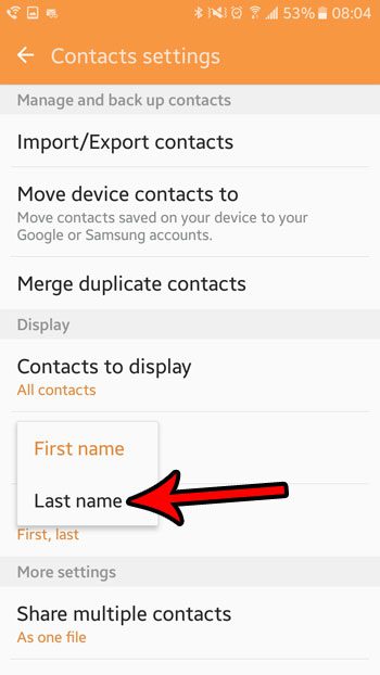 how change contact sorting marshmallow