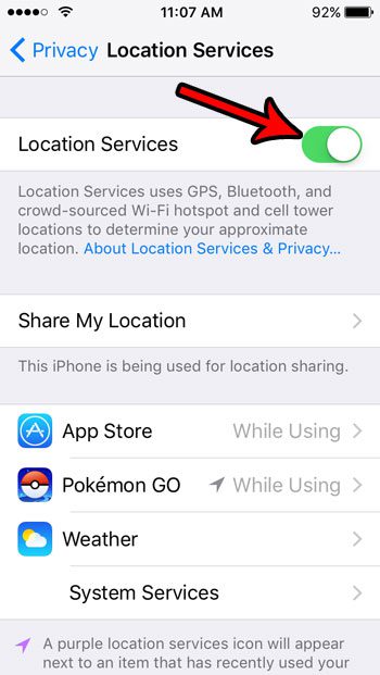 how to turn off location services on an iphone se
