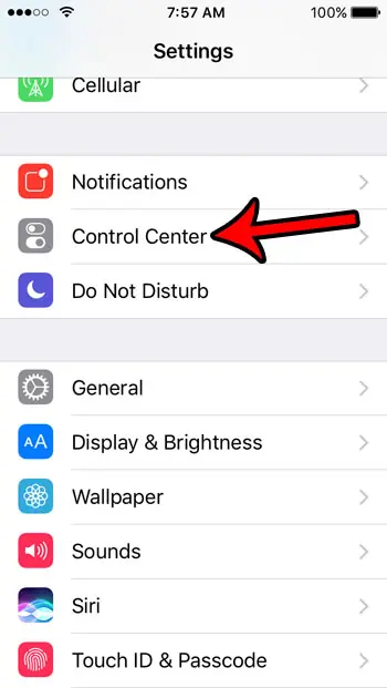 iphone se control center settings