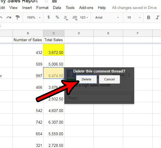how to remove comments from google sheets