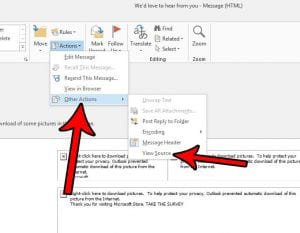 how to view html source in outlook 2013