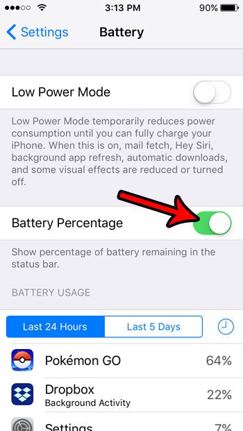 how to show battery as percentage on iphone se