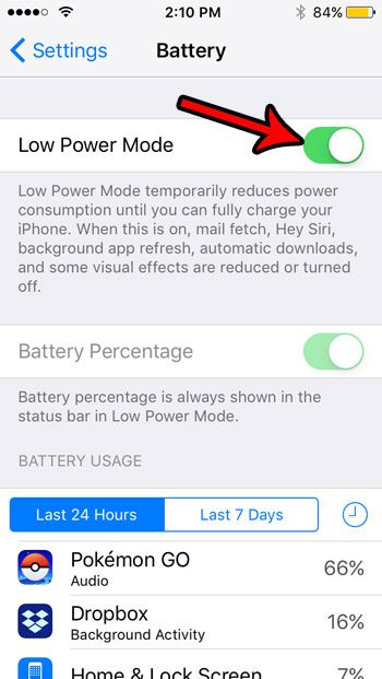 put iphone se into battery saver mode
