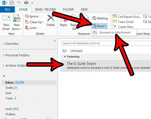 how to forward as an attachment in outlook 2013