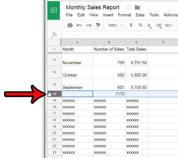 select a row in google sheets