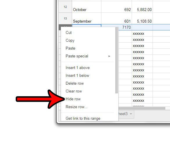 how to hide a row in google sheets
