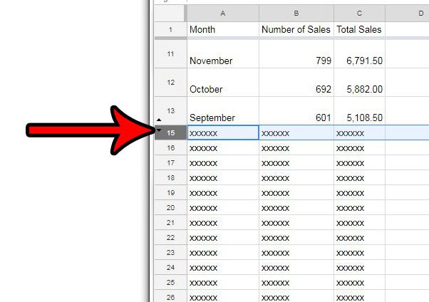 unhide a row in google sheets