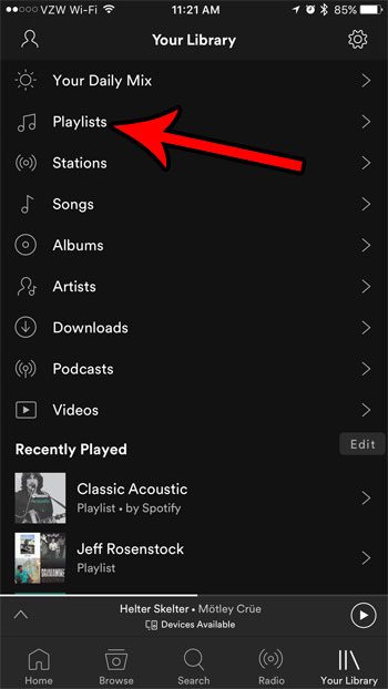select the playlists option