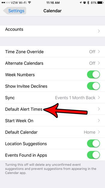 choose the default alert times option