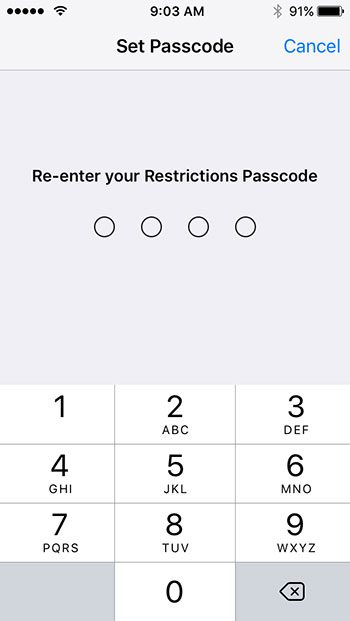 confirm restrictions passcode