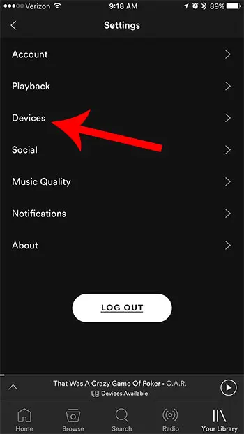 iphne spotify devices settings