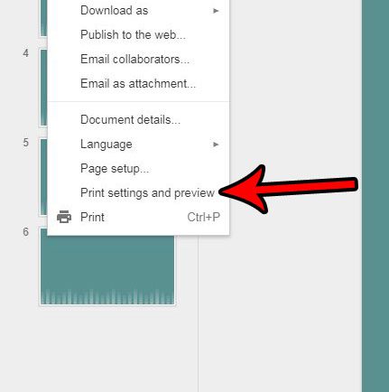 google slides print settings and preview button
