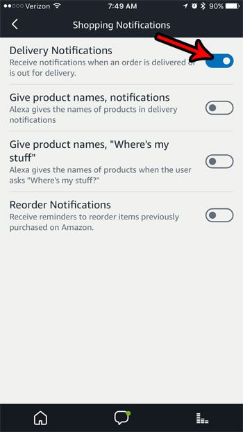 how to get delivery notifications on amazon alexa apps