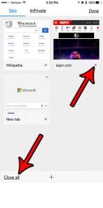 how to close tabs in microsoft edge on an iphone