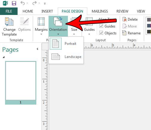 how to switch between portrait and landscape in publisher 2013