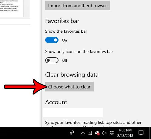choose to clear history in edge