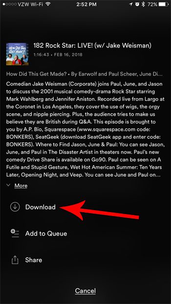 how to download a podcast episode in spotify on iphone