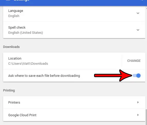 how to download to a different folder in google chrome