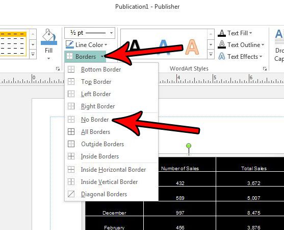 how to hide table gridlines in publisher 2013