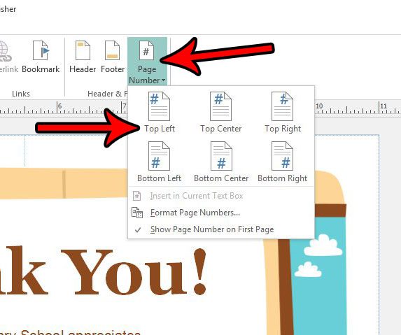 how to insert page numbers in publisher 2013