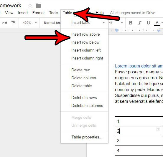 how to add a row to a table in google docs