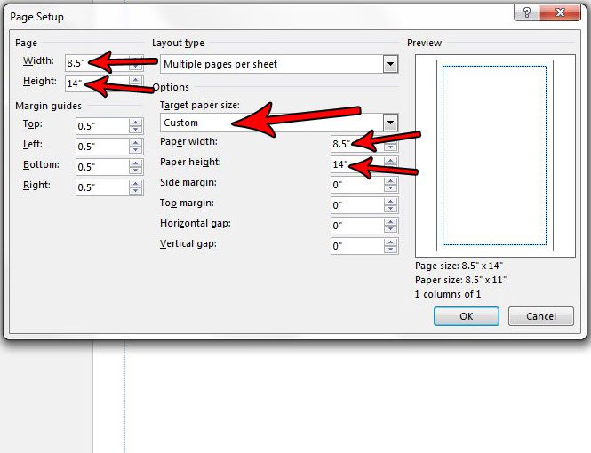 how to make a custom page size in publisher 2013